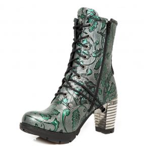 Green and Gray Leather New Rock Trail Ankle Boots