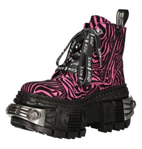 New Rock Tank Power Fushia Zebra Ankle Boots