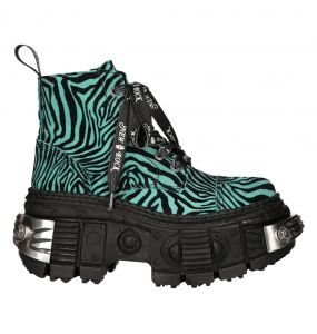 New Rock Tank Power Green Zebra Ankle Boots