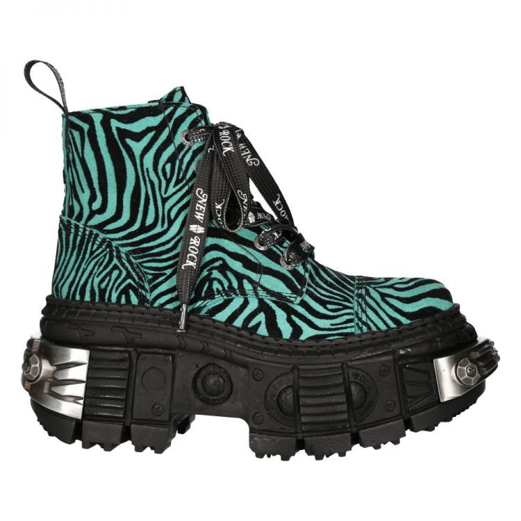 New Rock Tank Power Green Zebra Ankle Boots