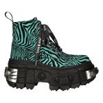 New Rock Tank Power Green Zebra Ankle Boots