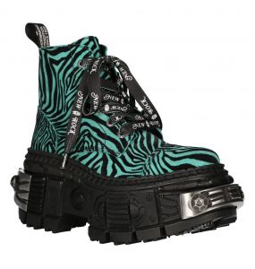New Rock Tank Power Green Zebra Ankle Boots