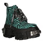 New Rock Tank Power Green Zebra Ankle Boots