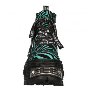 New Rock Tank Power Green Zebra Ankle Boots