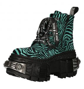 New Rock Tank Power Green Zebra Ankle Boots