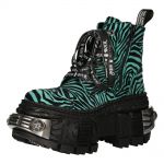 New Rock Tank Power Green Zebra Ankle Boots