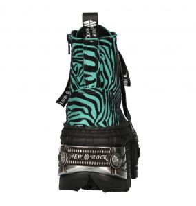 New Rock Tank Power Green Zebra Ankle Boots