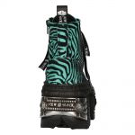 New Rock Tank Power Green Zebra Ankle Boots