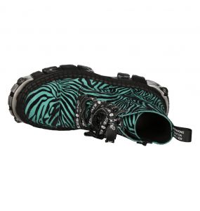 New Rock Tank Power Green Zebra Ankle Boots