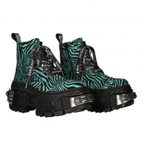 New Rock Tank Power Green Zebra Ankle Boots