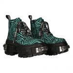 New Rock Tank Power Green Zebra Ankle Boots