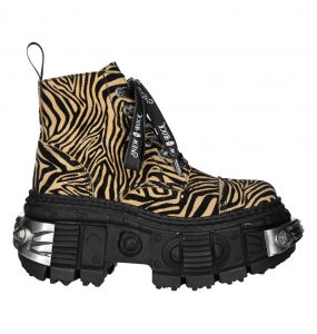 New Rock Tank Power Sand Zebra Ankle Boots
