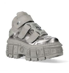 Chaussures Plateformes New Rock Tank en Cuir Argenté