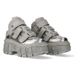 Chaussures Plateformes New Rock Tank en Cuir Argenté