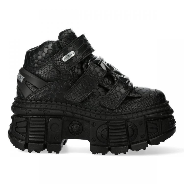 Chaussures Plateformes New Rock Tank en Cuir Python Noir