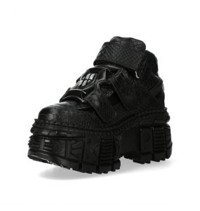 Chaussures Plateformes New Rock Tank en Cuir Python Noir