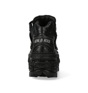 Chaussures Plateformes New Rock Tank en Cuir Python Noir