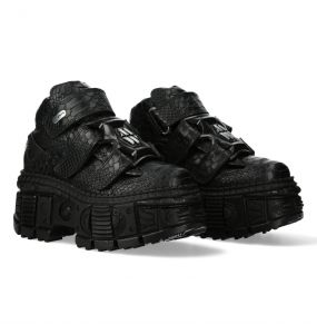 Chaussures Plateformes New Rock Tank en Cuir Python Noir