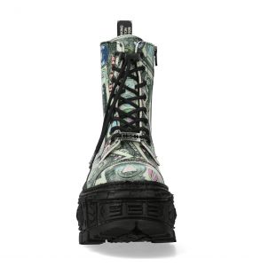 Green 'One Dollar' New Rock Tank Platform Ankle Boots