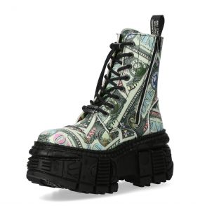 Green 'One Dollar' New Rock Tank Platform Ankle Boots