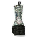 Bottines Plateformes New Rock Tank Imprimées 'One Dollar' Vertes