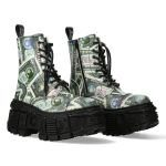 Bottines Plateformes New Rock Tank Imprimées 'One Dollar' Vertes