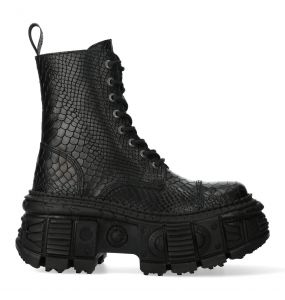 Black Python New Rock Tank Ankle Boots