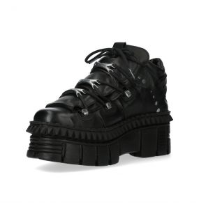 Black Leather New Rock Wall Platform Shoes