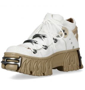 Chaussures Plateformes New Rock Fire en Cuir Blanc