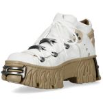 White Leather New Rock Fire Platform Shoes