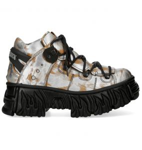 Chaussures Plateformes New Rock Fire en Cuir Blanc et Rouille
