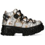 White and Rust Leather New Rock Fire Platform Shoes