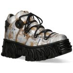 White and Rust Leather New Rock Fire Platform Shoes