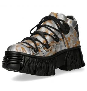 Chaussures Plateformes New Rock Fire en Cuir Blanc et Rouille