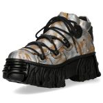 White and Rust Leather New Rock Fire Platform Shoes