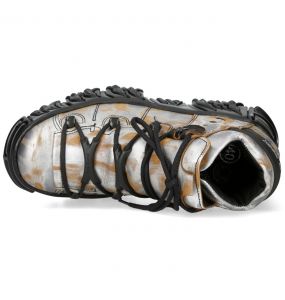 White and Rust Leather New Rock Fire Platform Shoes