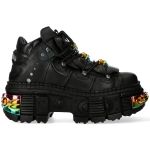 Chaussures Plateformes New Rock Tank en Cuir Noir et Accessoires Arc En Ciel