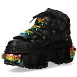 Chaussures Plateformes New Rock Tank en Cuir Noir et Accessoires Arc En Ciel