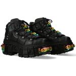 Chaussures Plateformes New Rock Tank en Cuir Noir et Accessoires Arc En Ciel