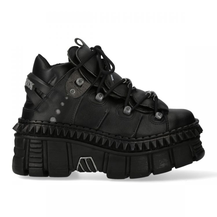 Black Vegan Leather New Rock Metallic Shoes