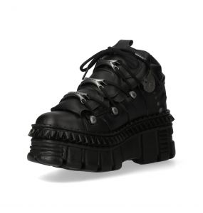 Black Vegan Leather New Rock Metallic Shoes