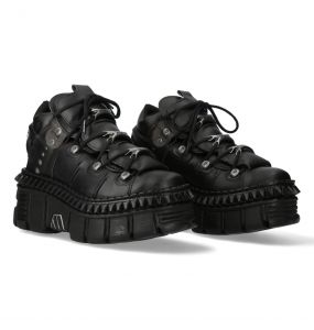 Black Vegan Leather New Rock Metallic Shoes