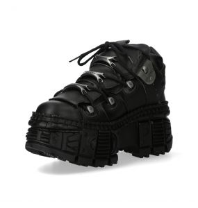 Black Vegan Leather New Rock Tank Power Shoes