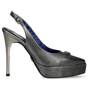 Chaussures New Rock Stiletto en Cuir Argenté