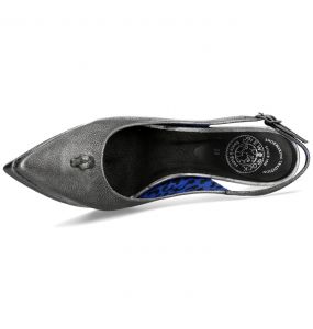 Chaussures New Rock Stiletto en Cuir Argenté