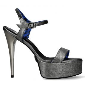 Chaussures New Rock Stiletto en Cuir Argenté