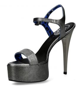 Chaussures New Rock Stiletto en Cuir Argenté