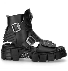 Black Vegan Leather New Rock Bio Sandal Ankle Boots