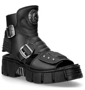 Black Vegan Leather New Rock Bio Sandal Ankle Boots