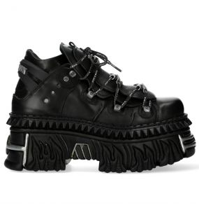 Black Leather New Rock Tank Platform Shoes